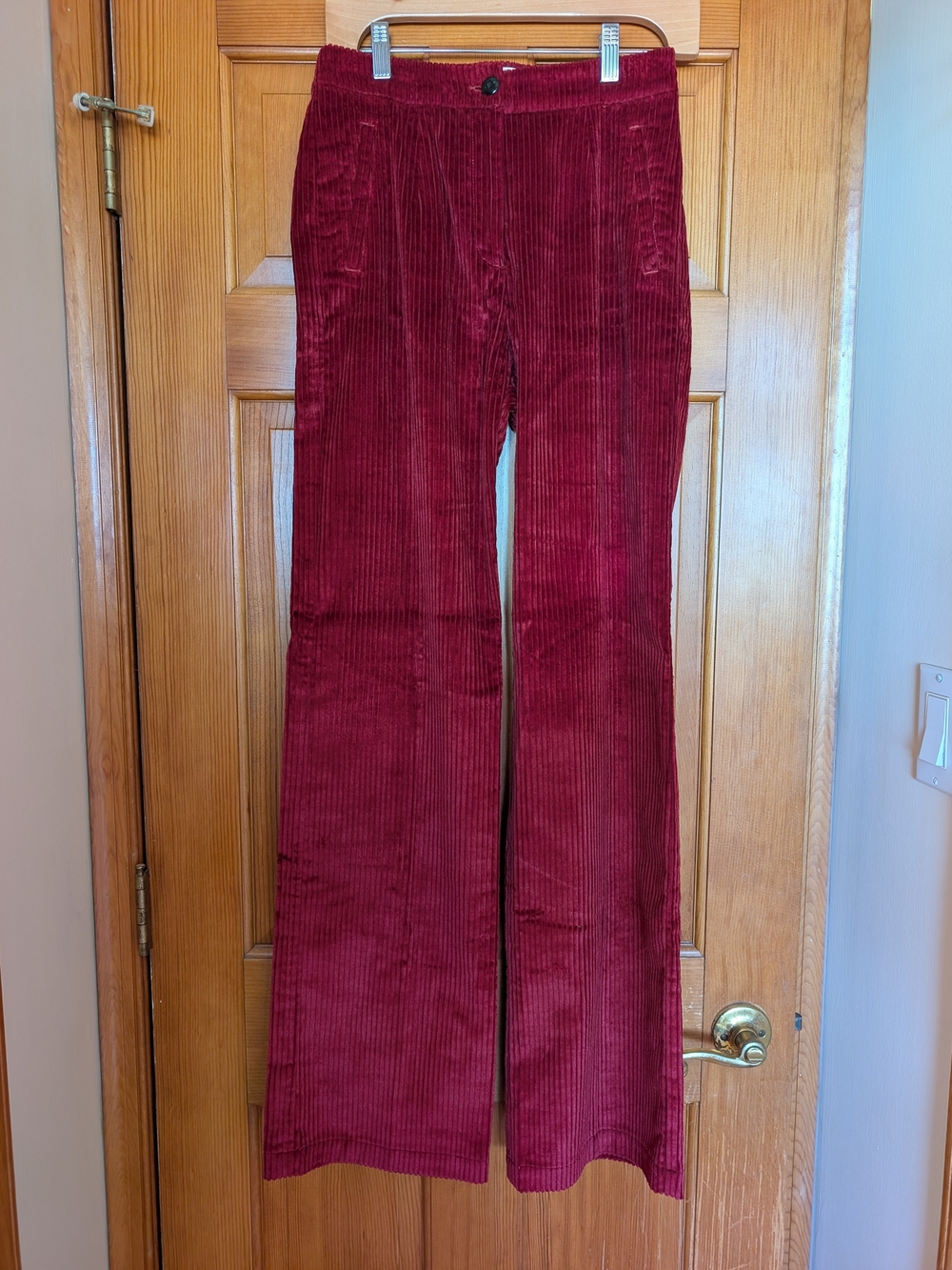Sezane Corduroy Wide Leg Pants Trousers Cranberry Red 36